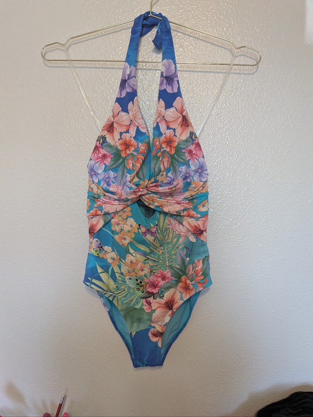 Johnny Was Tropical Water Tropic Tie Dye Twist Keyhole One Piece Swimsuit XS